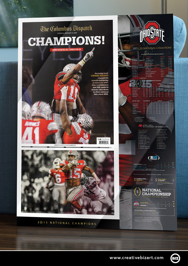 2015 Ohio State Buckeyes National Champions Glass Wall Frame
