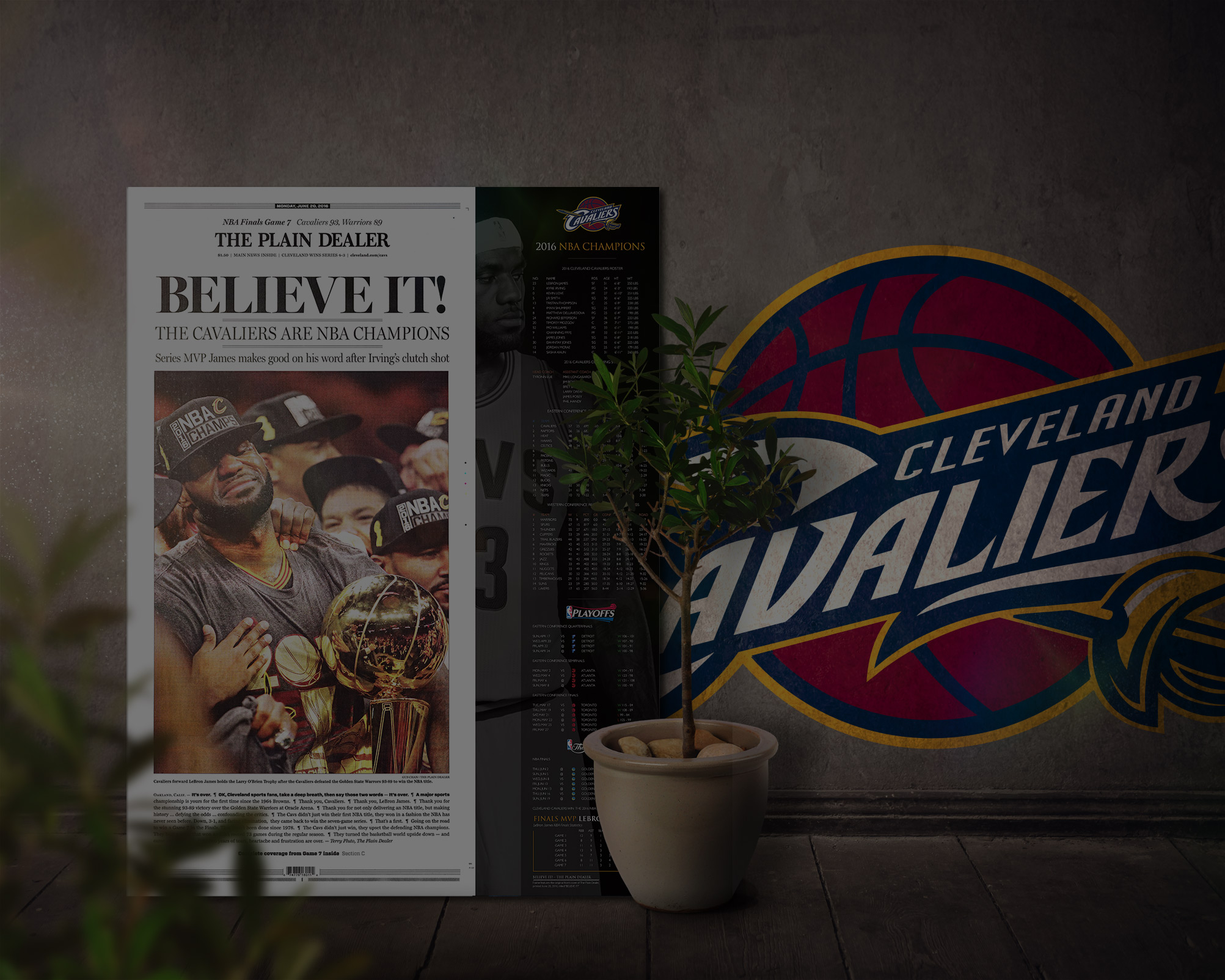 Glass Wall Frame Art, Cleveland Cavaliers 2016 NBA Champions